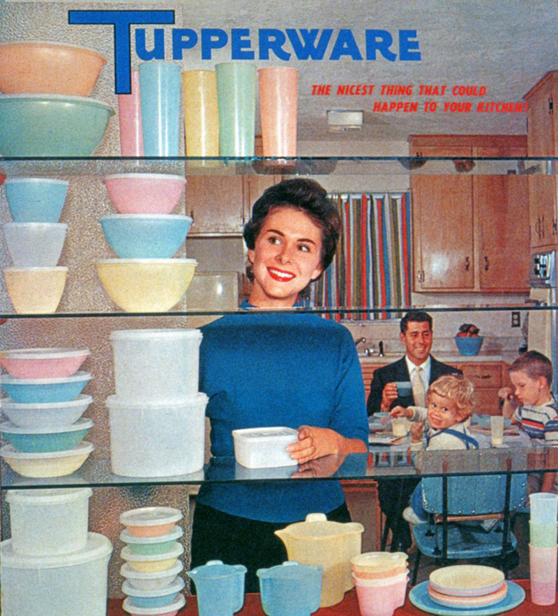 Kitchen filled with Tupperware products, 1958
