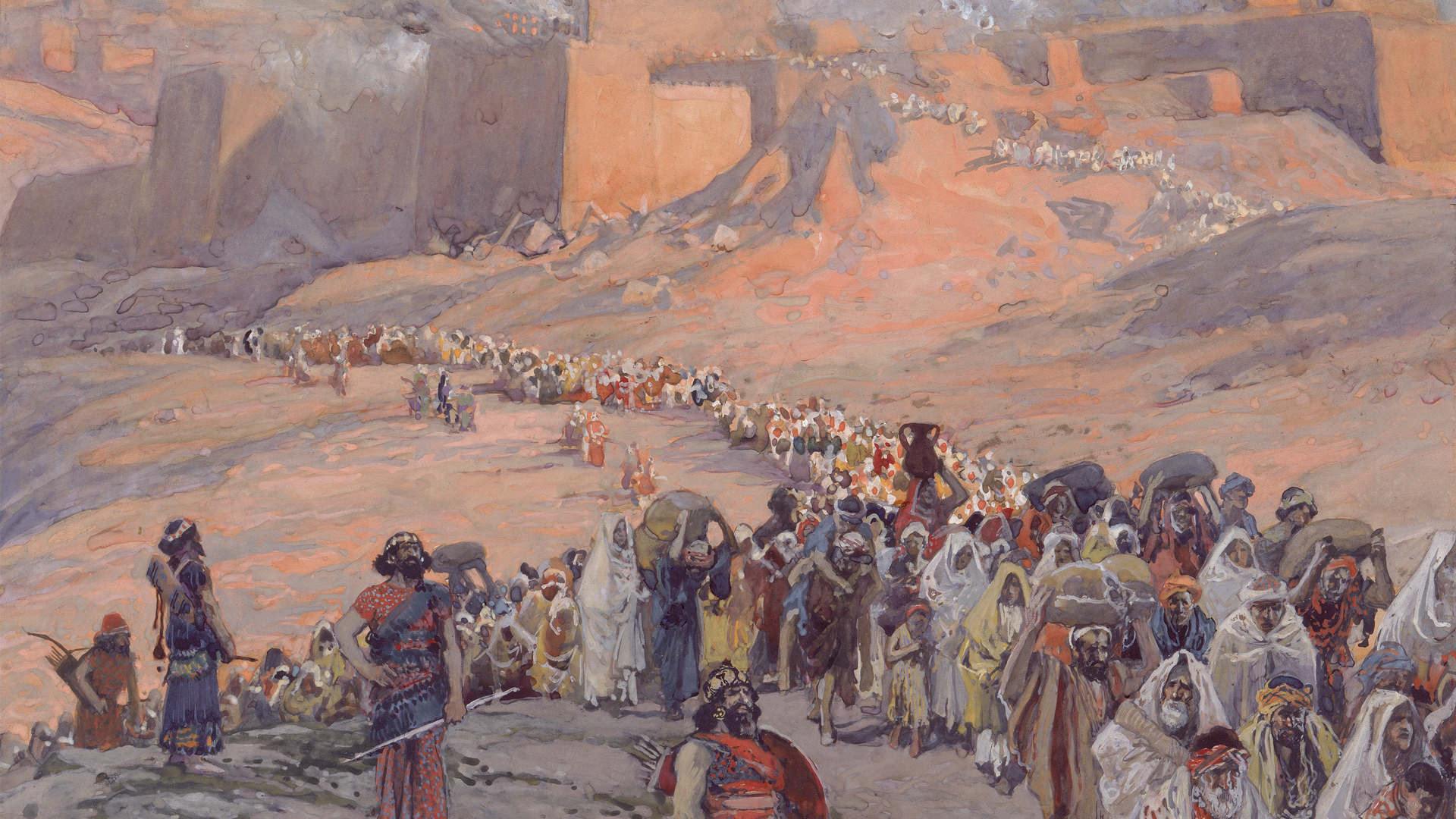 Painting by James Tissot showing Jewish captives fleeing Jerusalem