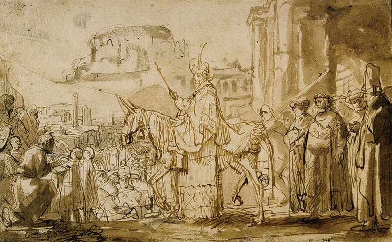 Der junge Salomo zum König proklamiert, auf einem Maultier reitend, von Rembrandt