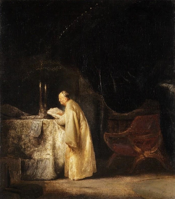 The Old Testament prophet Zechariah standing in the temple at Jerusalem