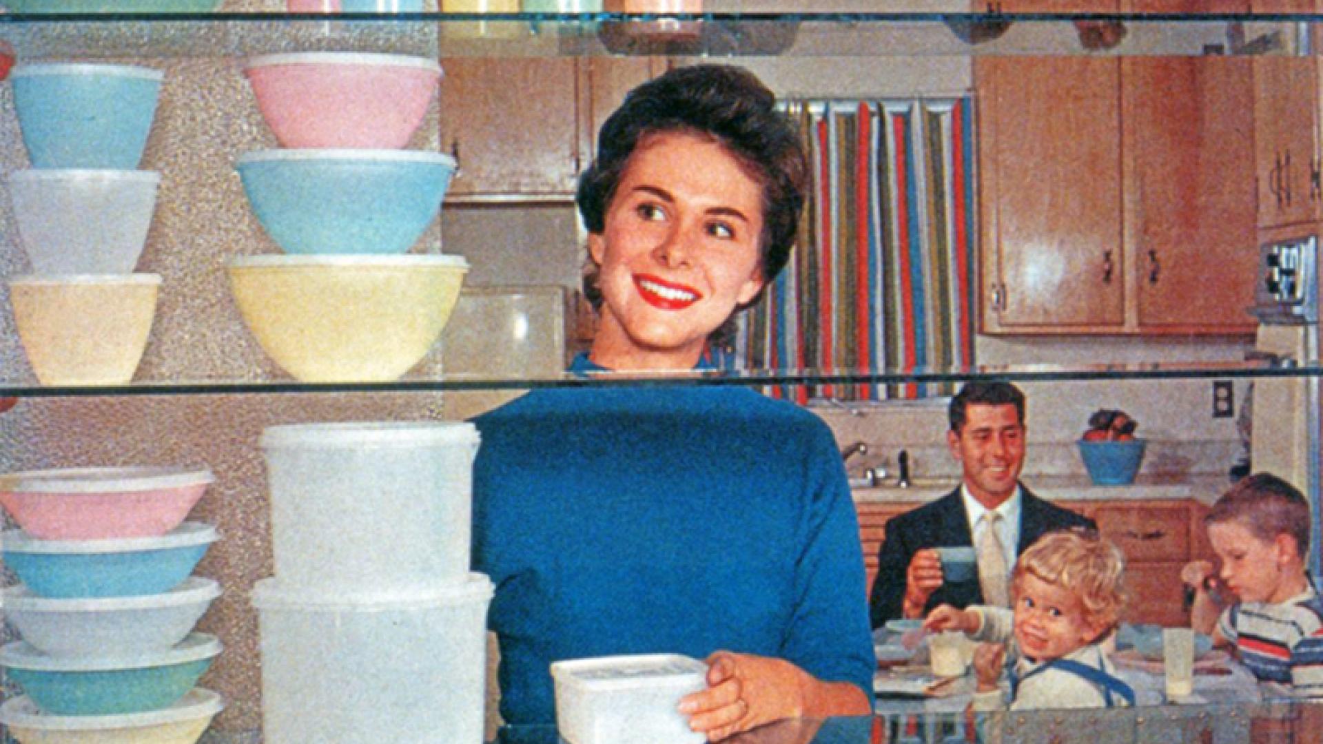 Kitchen filled with Tupperware products, 1958